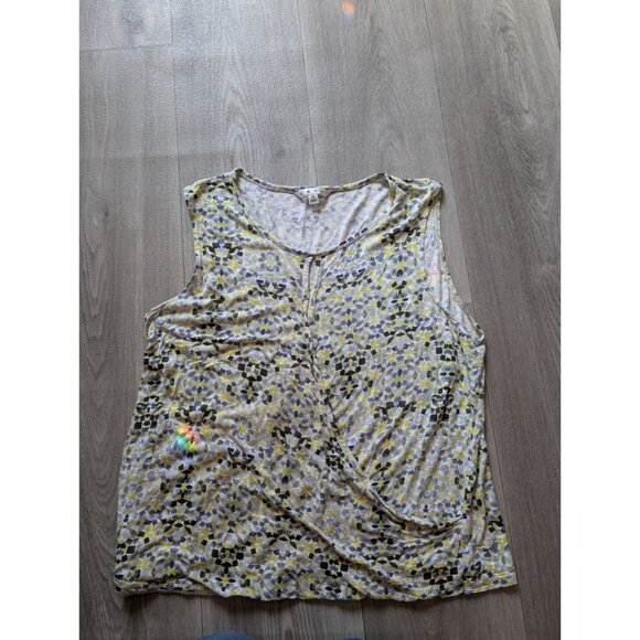 Cabi Womens Sleeveless Draped Top M Yellow/Gray/Black Abstract Print Lightweight - Picture 4 of 7